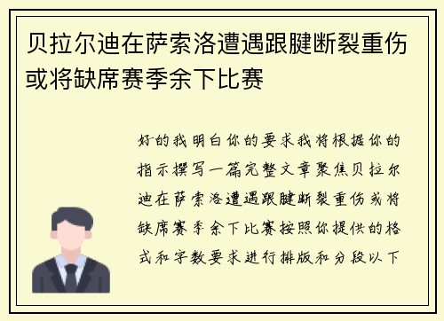 贝拉尔迪在萨索洛遭遇跟腱断裂重伤或将缺席赛季余下比赛 贝拉尔迪在萨索洛遭遇跟腱断裂重伤或将缺席赛季余下比赛