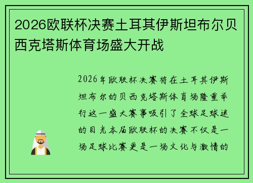 2026欧联杯决赛土耳其伊斯坦布尔贝西克塔斯体育场盛大开战