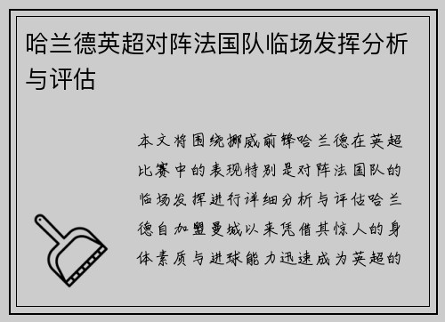 哈兰德英超对阵法国队临场发挥分析与评估