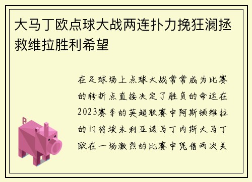 大马丁欧点球大战两连扑力挽狂澜拯救维拉胜利希望